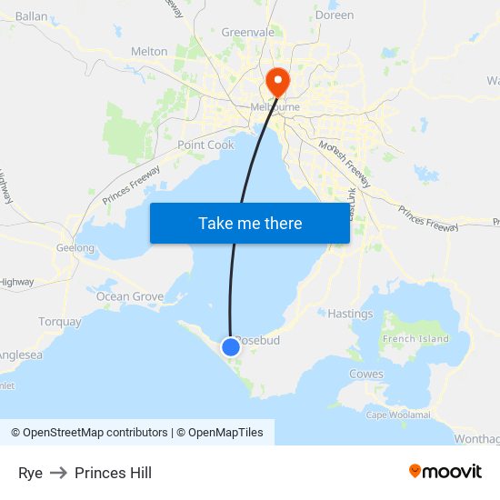 Rye to Princes Hill map