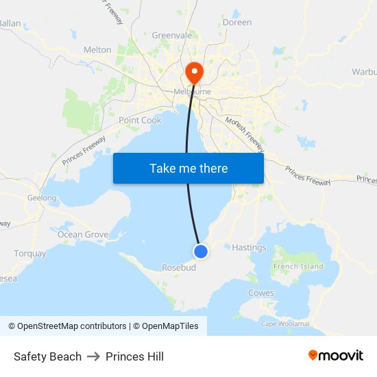 Safety Beach to Princes Hill map