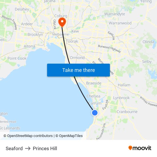 Seaford to Princes Hill map