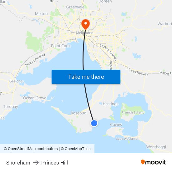 Shoreham to Princes Hill map