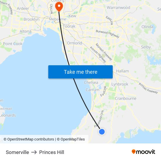 Somerville to Princes Hill map