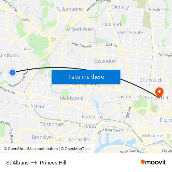 St Albans to Princes Hill map