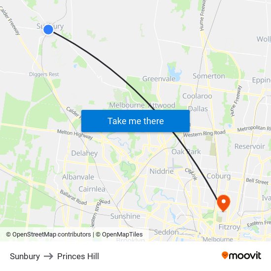 Sunbury to Princes Hill map