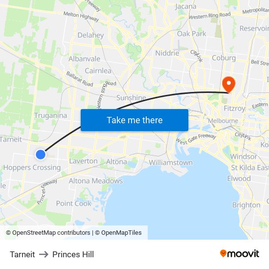 Tarneit to Princes Hill map