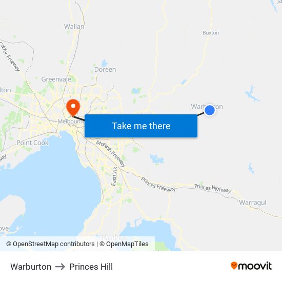 Warburton to Princes Hill map