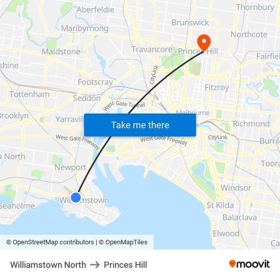 Williamstown North to Princes Hill map