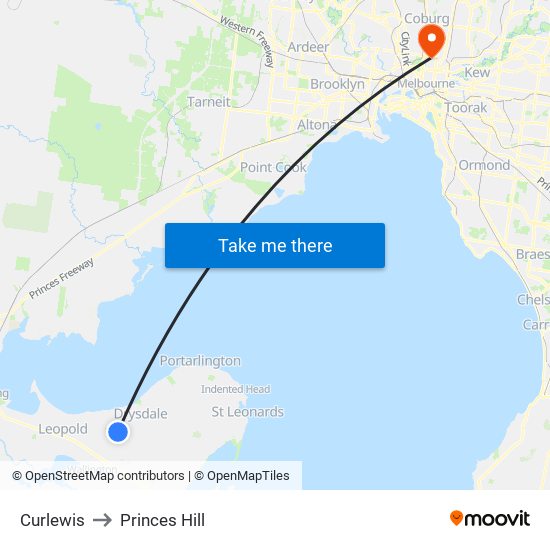 Curlewis to Princes Hill map