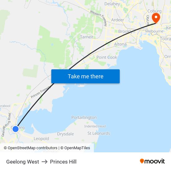Geelong West to Princes Hill map