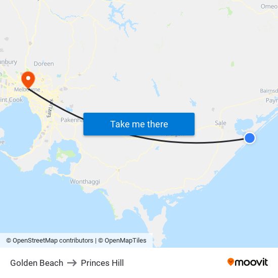 Golden Beach to Princes Hill map
