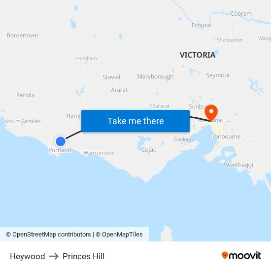 Heywood to Princes Hill map