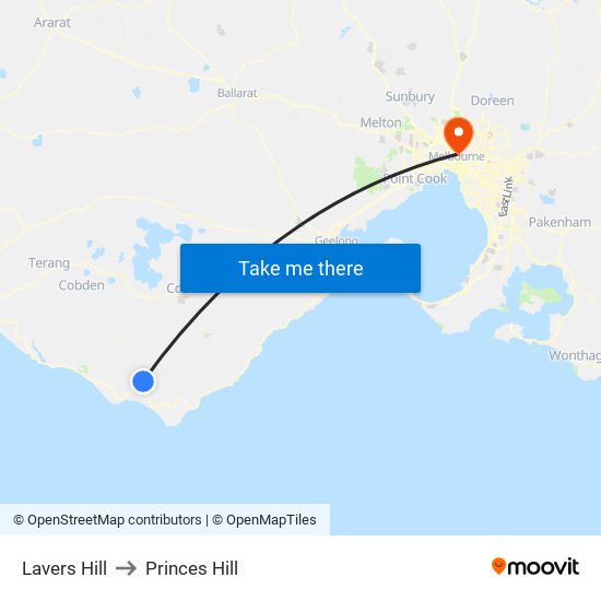 Lavers Hill to Princes Hill map