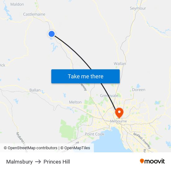 Malmsbury to Princes Hill map
