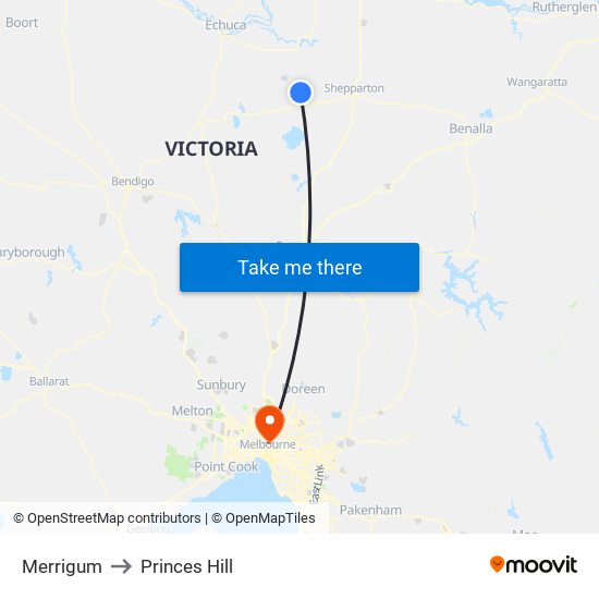 Merrigum to Princes Hill map