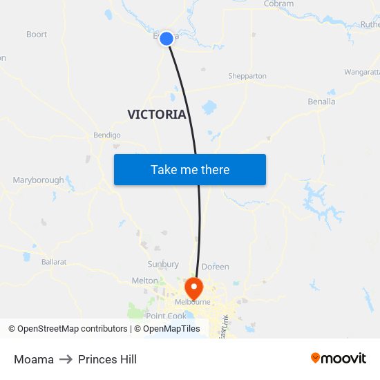 Moama to Princes Hill map