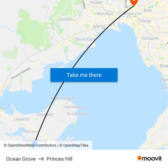 Ocean Grove to Princes Hill map