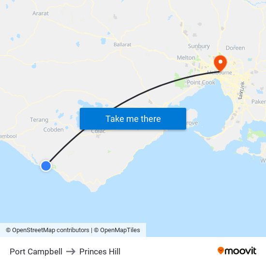 Port Campbell to Princes Hill map