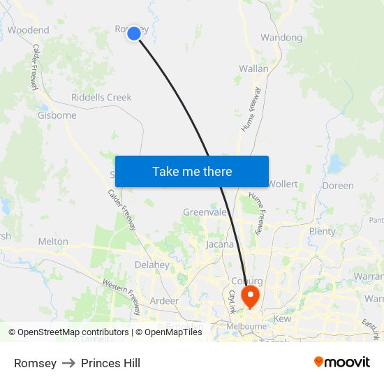 Romsey to Princes Hill map