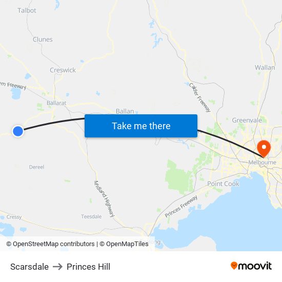 Scarsdale to Princes Hill map