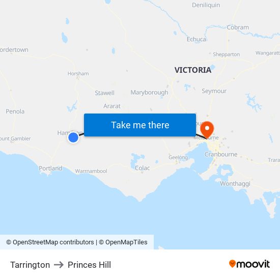 Tarrington to Princes Hill map