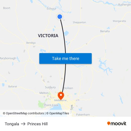 Tongala to Princes Hill map