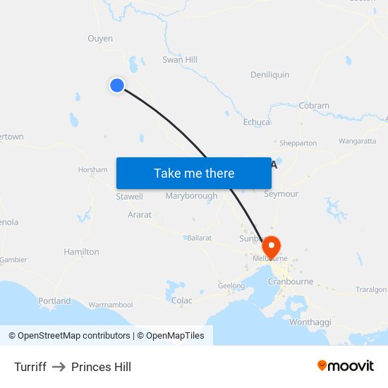 Turriff to Princes Hill map