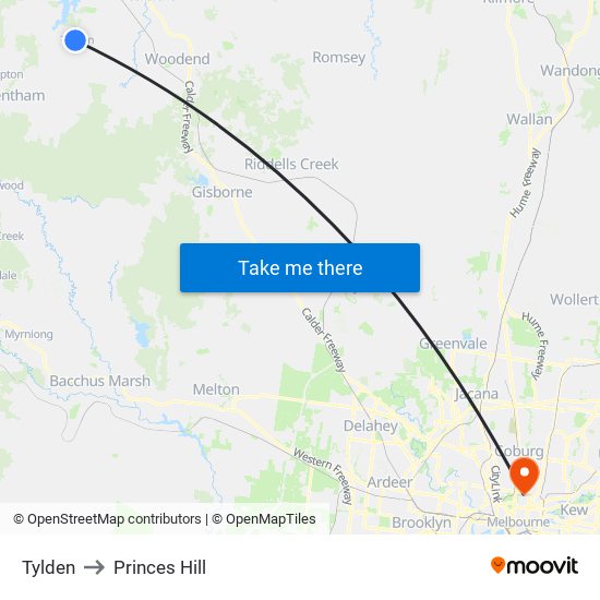 Tylden to Princes Hill map