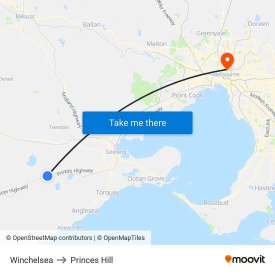 Winchelsea to Princes Hill map