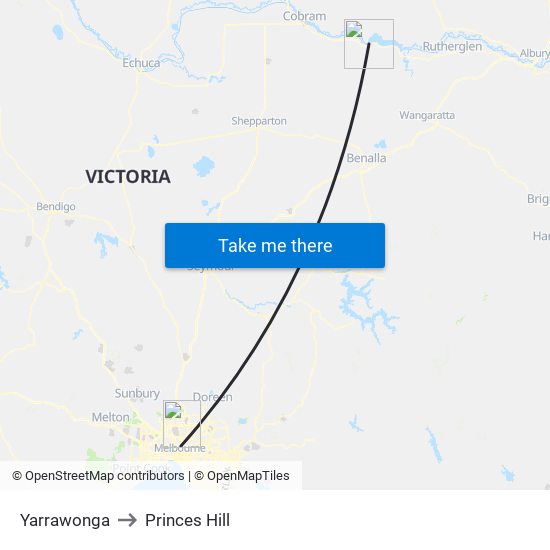 Yarrawonga to Princes Hill map