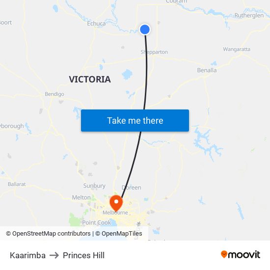 Kaarimba to Princes Hill map