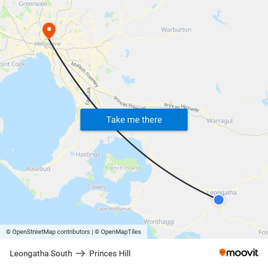 Leongatha South to Princes Hill map