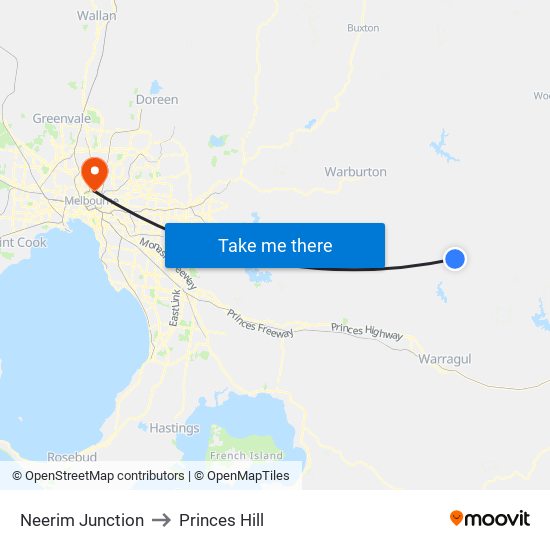 Neerim Junction to Princes Hill map