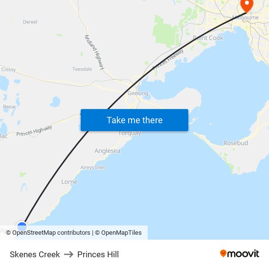 Skenes Creek to Princes Hill map