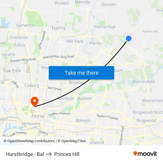 Hurstbridge - Bal to Princes Hill map