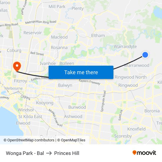 Wonga Park - Bal to Princes Hill map