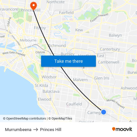 Murrumbeena to Princes Hill map