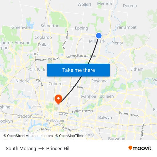 South Morang to Princes Hill map