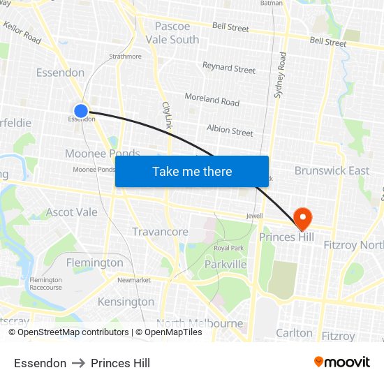 Essendon to Princes Hill map