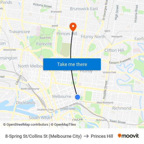 8-Spring St/Collins St (Melbourne City) to Princes Hill map