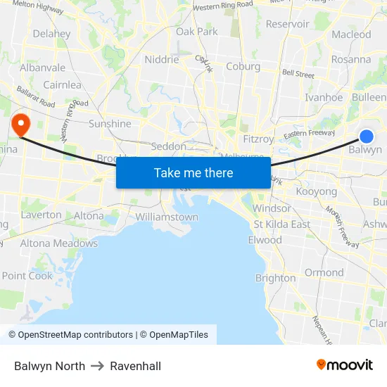 Balwyn North to Ravenhall map