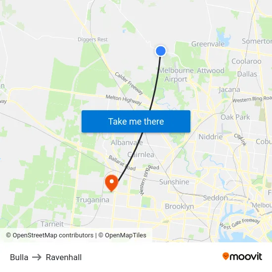 Bulla to Ravenhall map