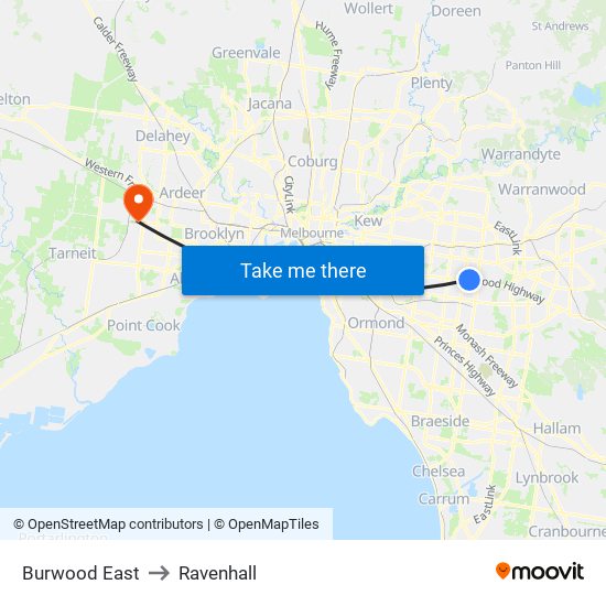 Burwood East to Ravenhall map