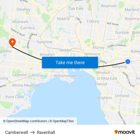 Camberwell to Ravenhall map