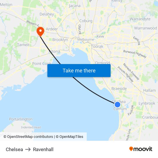 Chelsea to Ravenhall map