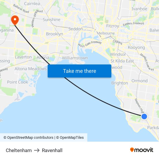 Cheltenham to Ravenhall map