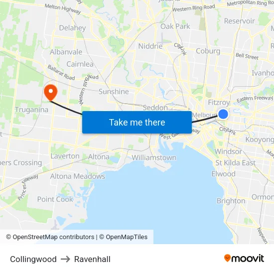 Collingwood to Ravenhall map