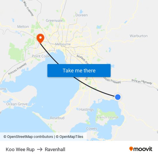 Koo Wee Rup to Ravenhall map