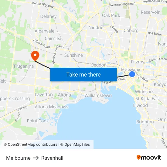 Melbourne to Ravenhall map