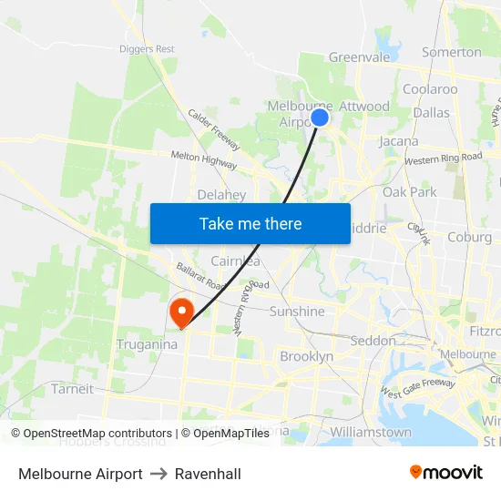 Melbourne Airport to Ravenhall map