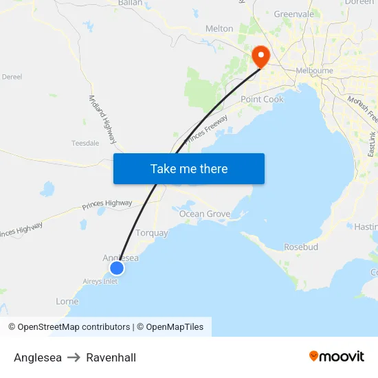 Anglesea to Ravenhall map