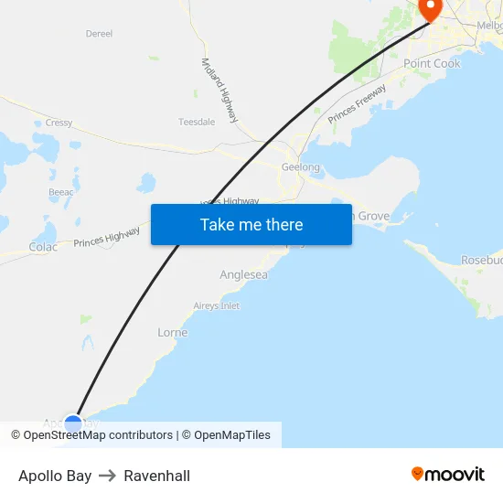Apollo Bay to Ravenhall map
